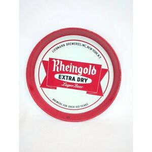 VTG Bar Decor Rheingold Advertising Lager Beer Red White 12" Metal Serving Tray